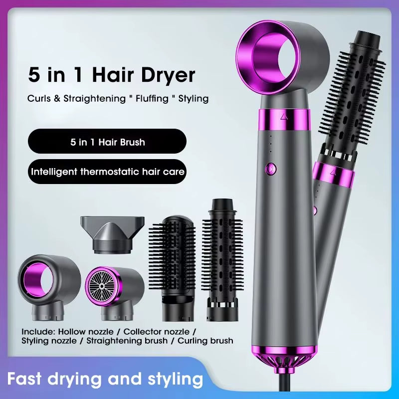 5-in-1 Multifunctional Hair Dryer and Hot Air Comb with Automatic Curling Rod and Straightening Features for Quick Salon-Quality Styling