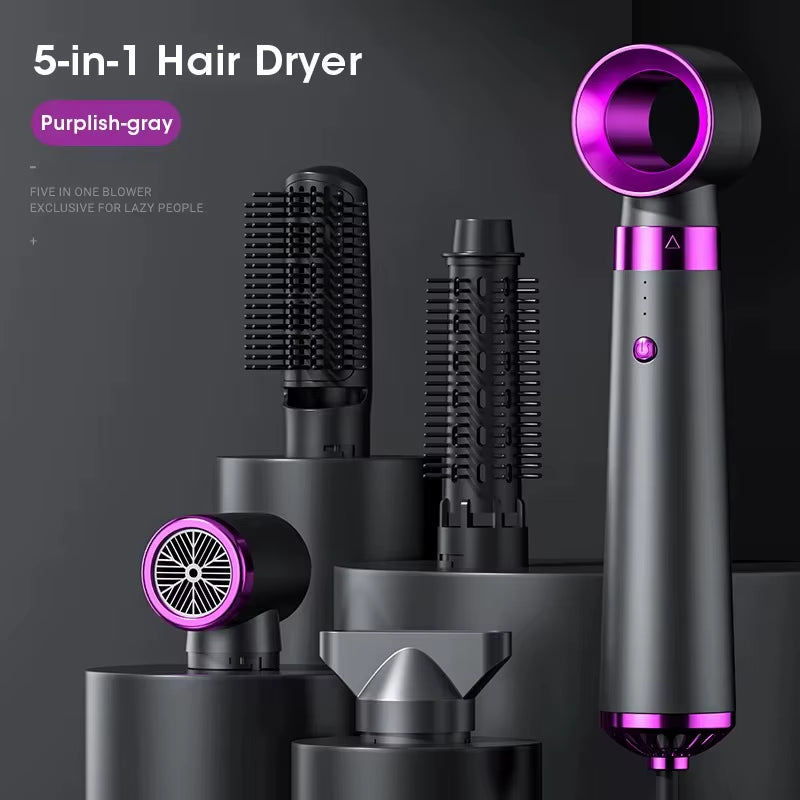 5-in-1 Multifunctional Hair Dryer and Hot Air Comb with Automatic Curling Rod and Straightening Features for Quick Salon-Quality Styling