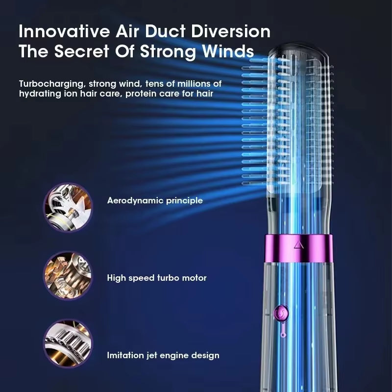 5-in-1 Multifunctional Hair Dryer and Hot Air Comb with Automatic Curling Rod and Straightening Features for Quick Salon-Quality Styling