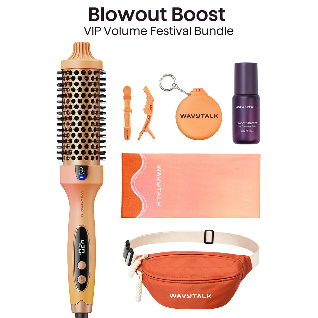 Wavytalk Blowout Boost VIP Volume Festival Bundle, Thermal Brush 1.5 Inch for Blowout Look, Tourmaline Ceramic Negative Ion Technology, 5 Temperature Settings Dual Voltage
